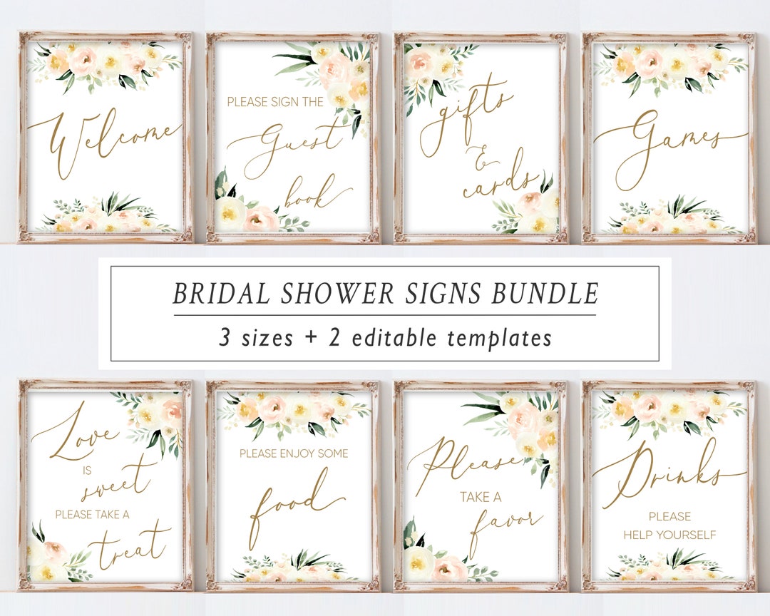 Bridal Shower Signs Set, Printable, Bundle, Bridal Signage, Blush Cream ...