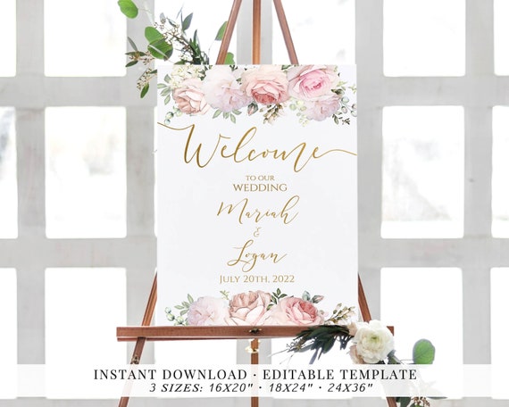 Wedding Welcome Sign Printable Template Romantic Blush Etsy