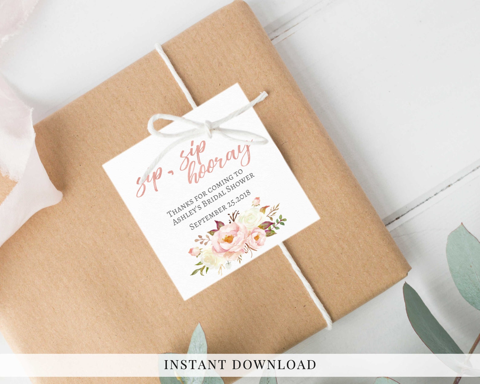 Bridal Shower Gift Tags Printable Favor Tags Rose Gold Blush Etsy