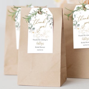 Eucalyptus Bridal Shower Favor Tags: Greenery & Gold (Printable)