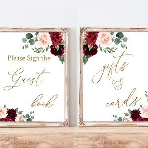 Burgundy Bridal Shower Signs Set, Printable Bundle, Bridal Signage ...