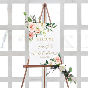 Bridal Shower Welcome Sign, Bridal Sign Printable, Rustic Blush Floral Gold, Dusty Rose, Wedding Party, Editable Template, BG25 image 5