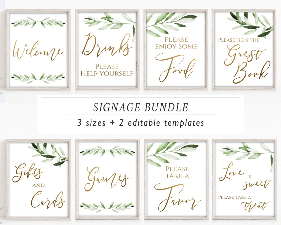 Bridal Shower Signs Set, Printable, Bundle, Bridal Signage, Gold, Olive ...