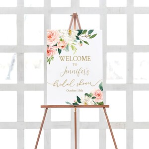 Bridal Shower Welcome Sign, Bridal Sign Printable, Rustic Blush Floral Gold, Dusty Rose, Wedding Party, Editable Template, BG25 image 2