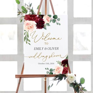 Wedding Shower Welcome Sign, Bridal Sign Printable, Rustic Burgundy ...