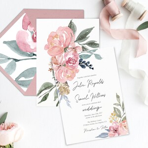 Paquete de invitación de boda malva, plantilla editable imprimible Corjl, kit de conjunto, floral de acuarela desnuda verde, con foto, boda SUD, MN12 imagen 4