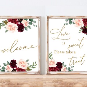 Burgundy Bridal Shower Signs Set, Printable Bundle, Bridal Signage ...
