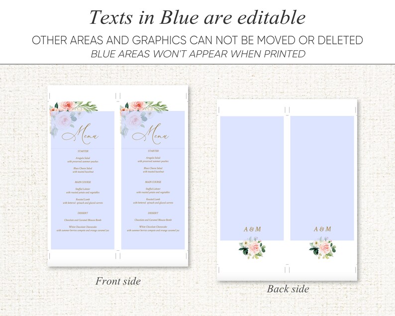 Wedding Menu Printable Template Rustic Blush Floral Gold | Etsy