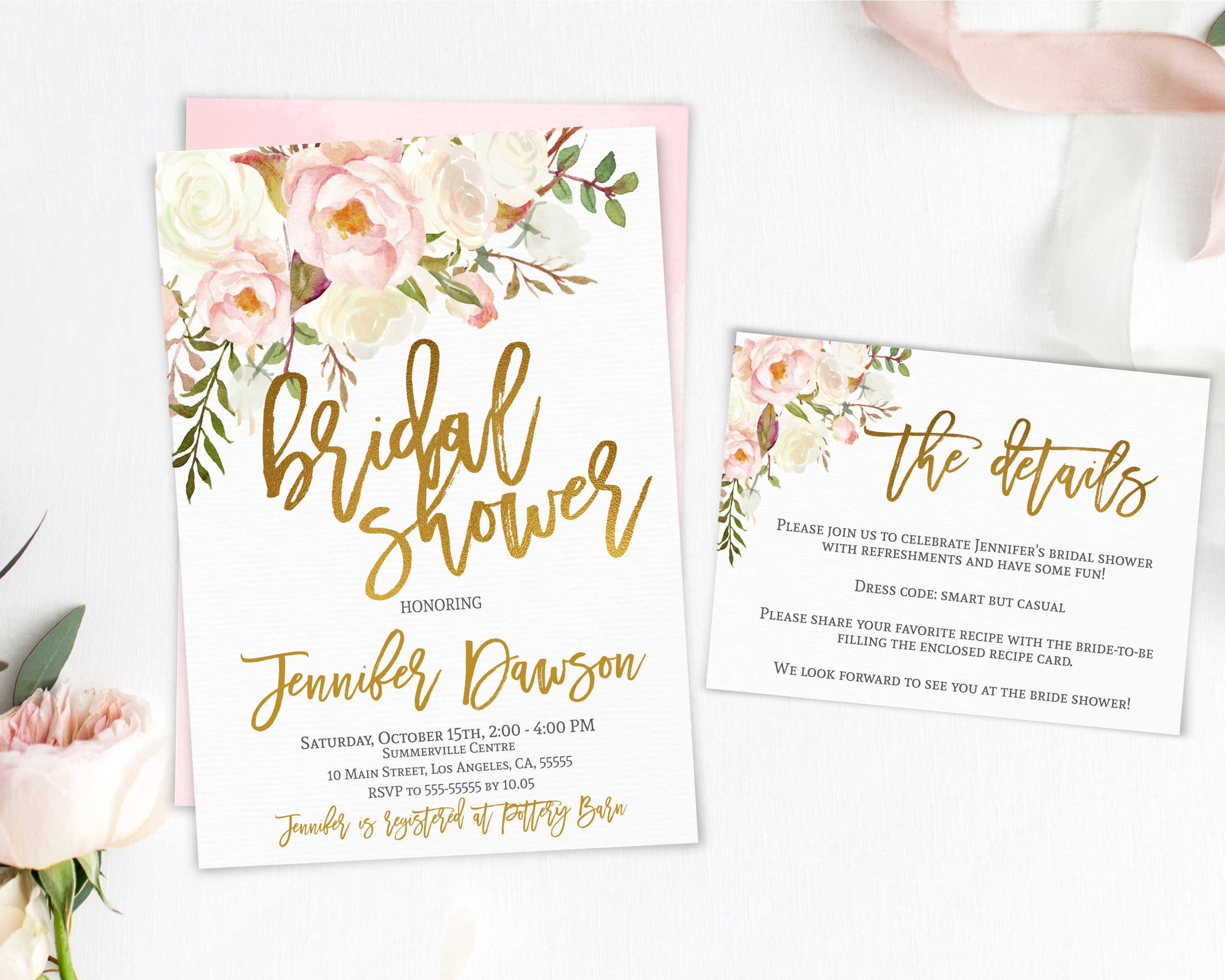 Bridal Shower Invitation Set Details Insert Card Printable Etsy