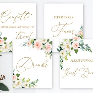 Wedding Signs Set Printable, Wedding Signage, Editable Template, Rustic Blush Floral Gold, Dusty Rose, Kit, Reception Signs, BG25