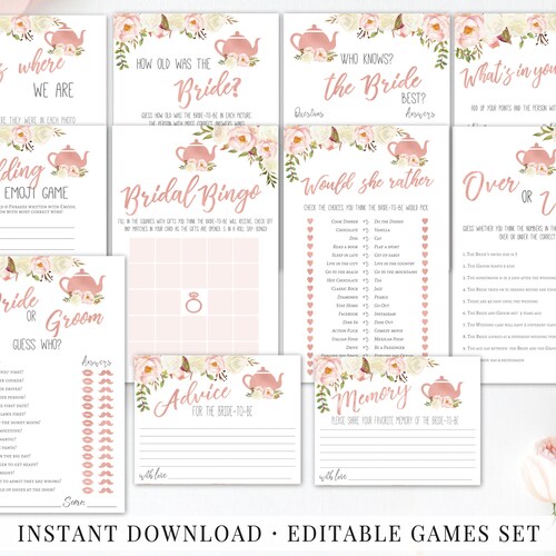 Bridal Shower Tea Party Game Set Bundle Bridal Shower Activity Etsy