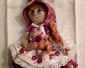 Large romantic floral doll with her cat