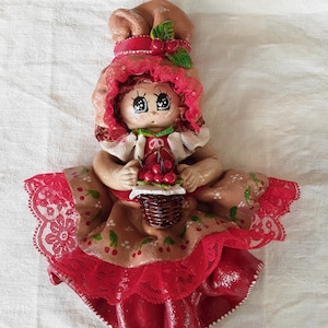 Large charlotte doll with cherries in salt dough