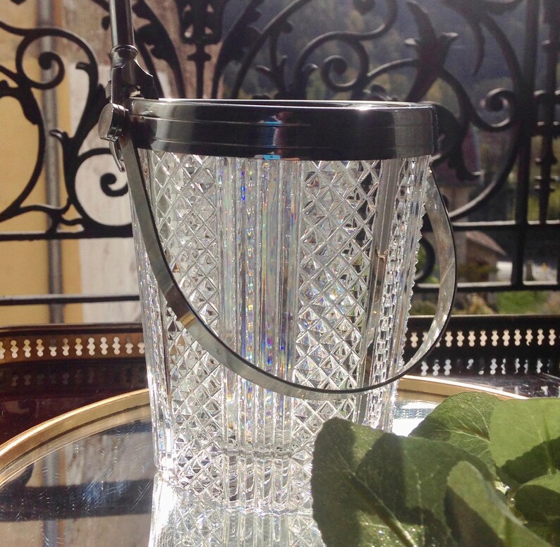 Vintage cut glass ice bucket with silver handle and claw ice Etsy