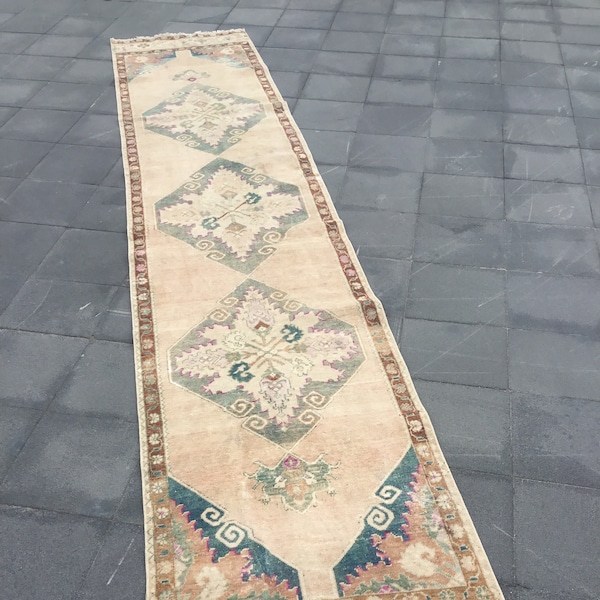 Oushak runner rug, turkish rug, 11.8x2.3 feet  oushak rug perisan runner.Hallway runner rug