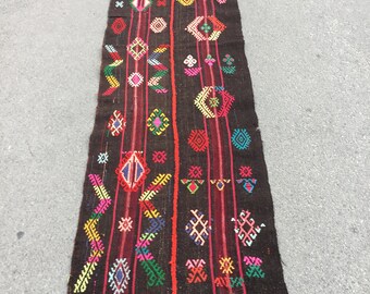 Old Kilim Runner, Vintage Turkish Kilim Runner, Rug Runner, Kilim Runner, Turkish Kilim, Runner Rug, 9.3x2.3feet,Pink Rug Runner, Rug