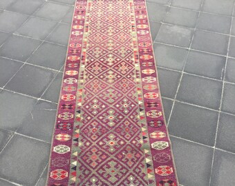 Alfombra del corredor del piso del corredor 11.9x2.3 pies alfombra del corredor turco, alfombra del corredor kilim, alfombra del corredor vintage, alfombra del corredor oushak, alfombra del corredor del pasillo, alfombra del corredor