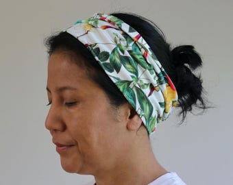 Floral Wide Headband - Stretchy Jersey Cotton Heawrap - Hippie Headcover