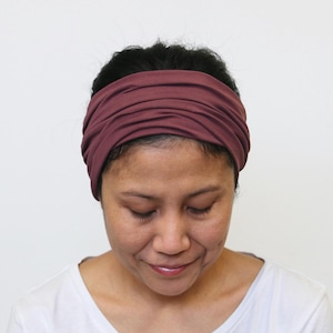 Dusty- Bordeaux Wide Headband For Women, Adult Head- cover, Wide Women Head- wrap, Adult Wide Hairband, Yoga Turban, Running Bandana