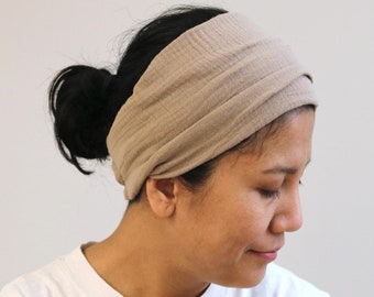 Unisex Muslin Headband , Double Gauze Adult Wide Head-cover, Muslin Women Head-wrap, Man Wide Muslin Turban, Muslin Hairband