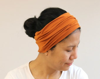 Cognac Wide Headband For Women, Green Headband, Rust Brown Stretchy Jersey Headband, Headwrap Women, Wide Bandana, Haarband