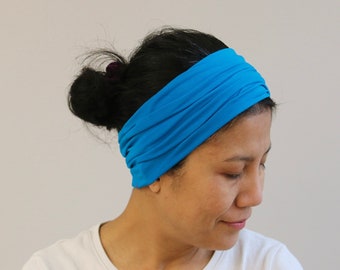 Aqua Wide Headband For Women, Aqua Headband, Aqua Stretchy Jersey Headband, Aqua Headwrap Women, Wide Bandana, Haarband