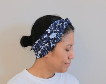 Print Floral Blue Twist Headband For Women's, Soft Stretchy Twist Head- wrap, Hippie Headband, Bohemian Twist Headband, Women's Gift