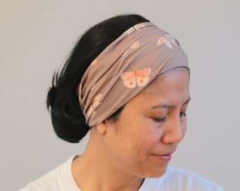 Butterflies Organic Wide Headbands For Women, Soft Organic Jersey Cotton Headwraps, Bohemian Head-cover, Adult Women Bandana, Women Gift