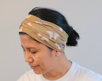 Organic Wide Headbands For Women, Butterflies Soft Organic Jersey Cotton Headwraps, Bohemian Head-cover, Adult Women Bandana, Women Gift