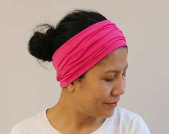 Fuchsia Wide Headband For Women, Headband, Stretchy Jersey Cotton Headband, Wide Head wrap, Women Headband, Pink Headband, Pink Bandana