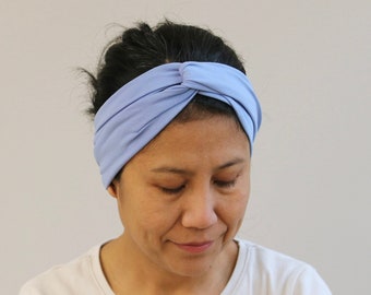 Blaue Twist-Stirnbänder für Frauen, gedrehtes Stirnband, Twist-Stirnband für Erwachsene, blaues Twist-Stirnband, dehnbares Jersey-Baumwoll-Stirnband, Haarband