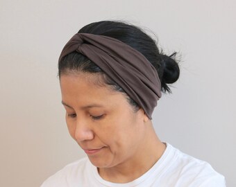 Dark- Brown Twist Headbands For Women, Jersey Cotton Headband, Brown Yoga Headband, Brown Adult Twist Head-wrap, Twist Turban, Women's Gift