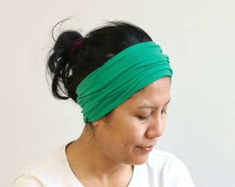 Bright- Green Wide Headband For Women, Green Headband, Bright Green Stretchy Jersey Headband, Green Headwrap Women, Wide Bandana, Haarband