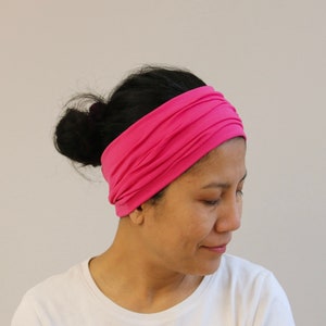 Fuchsia Wide Headband For Women, Headband, Stretchy Jersey Cotton Headband, Wide Head wrap, Women Headband, Pink Headband, Pink Bandana image 1