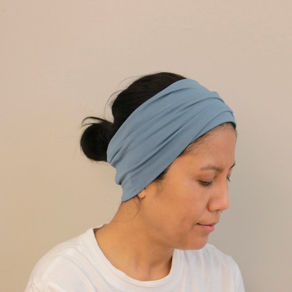 Large bandeau bleu pour femmes, large bandeau bleu pour femmes, bandana bleu large, turban bleu large, couvre-chef bleu large, cadeau pour femmes