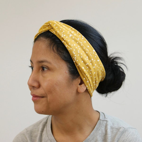 Twist Headband For Women, Twist Ocher Dot Headwrap, Twisted Hippie Headband, Twist Jersey Cotton Headband, Yoga Headband, Women Gift idea