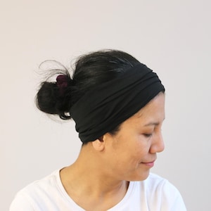Unisex Black Wide Headband For Women, Black Wide Running Head cover, Black Running Head wrap, Wide Man Hairband, Travel Bandana, Man Turban