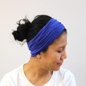 Wide Headband Royal Blue - Unisex Jersey Cotton Double Layer Stretch Hair Wrap - Yoga, Workout, Running & Everyday Fashion Headband