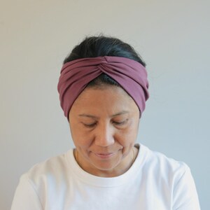 Dusty Bordeaux Knot Front Headband - Stretchy Cotton Wide Head Cover - Bohemian Hair Accessory