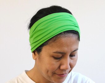 Non Slip Wide Headband - Stretchy Jersey Cotton Headwrap - Lime Green Hairband - Comfortable Yoga & Everyday Wear Hair Accessory