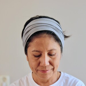 Bamboo Fabric Headband - Grey Wide Head Cover - Unisex Turban Style Hair Wrap - Sustainable Soft Stretchy Yoga & Workout Accessory
