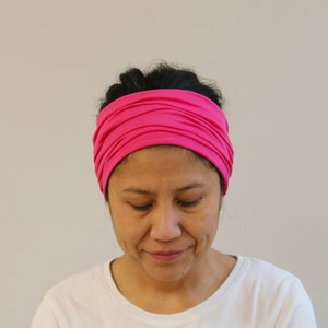 Fuchsia Wide Headband For Women, Headband, Stretchy Jersey Cotton Headband, Wide Head wrap, Women Headband, Pink Headband, Pink Bandana image 2