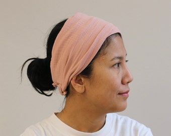 Musselin Dusty- Rose Double-Gauze breites Stirnband für Frauen, breite Kopfbedeckung für Frauen, Musselin-Frauen-Kopftuch, breiter Turban, Musselin-Stirnbänder