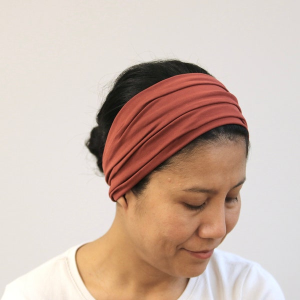 Terracotta Wide Headband For Women, Stretchy Terracotta Women Headband, Terracotta Headwrap, Terracotta Headcover, Yoga Headband, Haarband