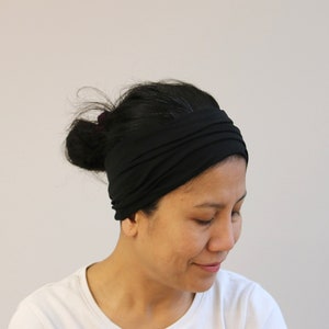 Wide Headband For Women, Black Wide Yoga Headband, Black Yoga Headwrap, Wide Headband Black, Travel Headband afbeelding 1