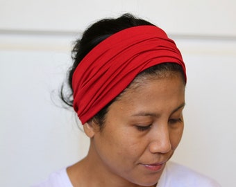 Red Cherry Headbands For Women, Wide Headbands Red, Wide Headwrap, Wide Yoga Headband, Women Headband Red, Stretchy Red Headbands, Haarband