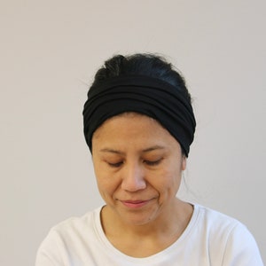 Wide Headband For Women, Black Wide Yoga Headband, Black Yoga Headwrap, Wide Headband Black, Travel Headband afbeelding 3