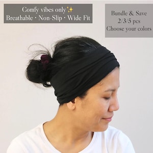 Unisex svart brett pannband för kvinnor, svart brett löparhuvudskydd, svart löparhuvudbinda, brett hårband för män, resebandana, herrturban