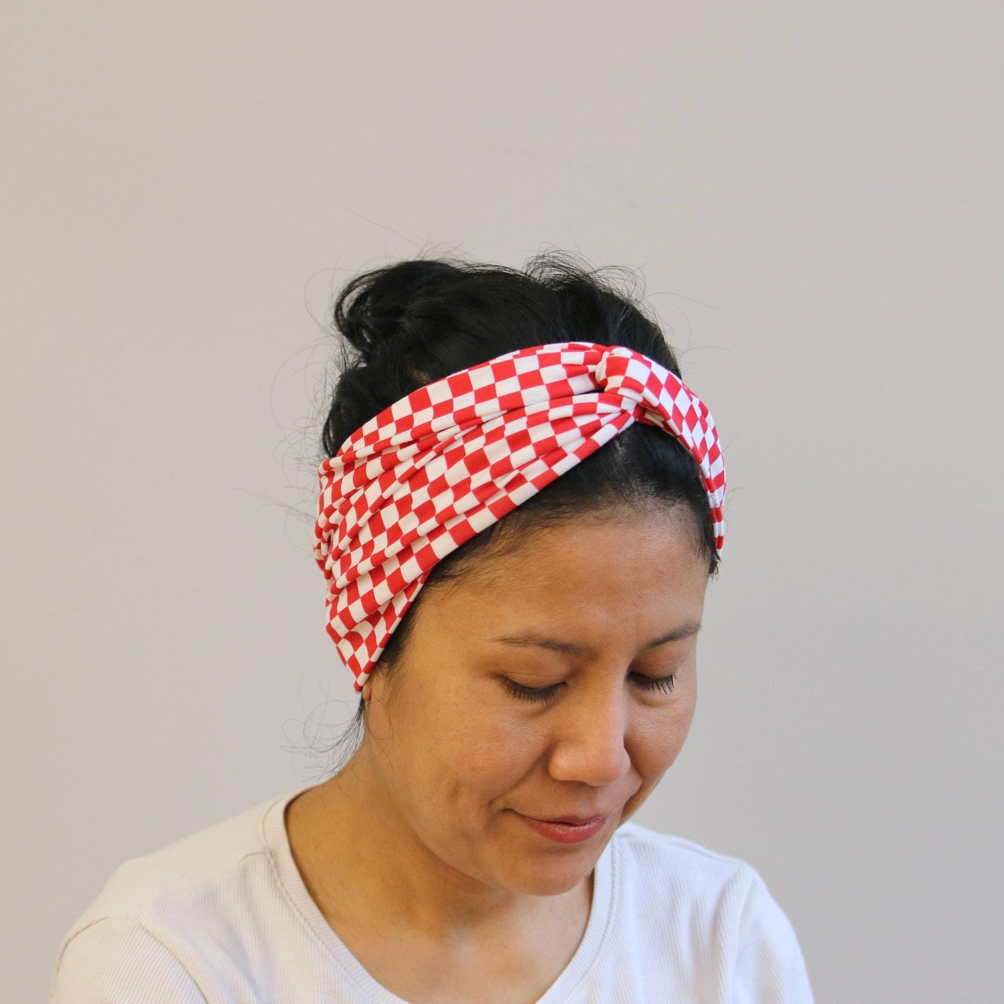 Check Twist Headband for Women, Red Check Stretchy Headband