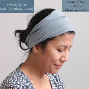 Breites, weiches Musselin-Stirnband für Damen in verschiedenen Farben, breites Kopftuch aus doppellagigem Gaze, Musselin-Kopftuch für Damen, breiter Musselin-Turban